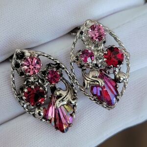 Austria Vintage Earrings Silver & Pink Clip On #1798